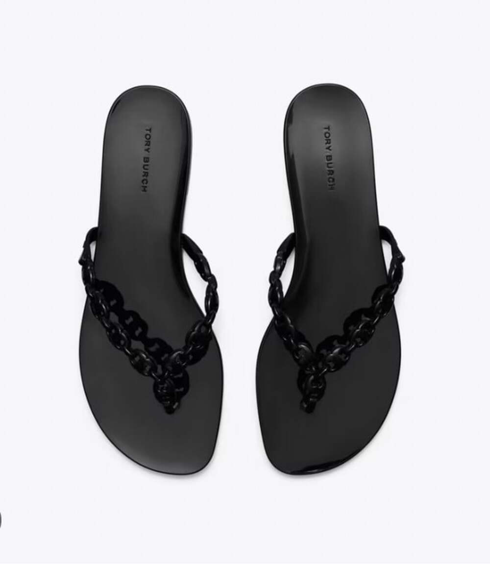 Tory Burch Gemini Link Shoes Womens Size 11 Black Jelly Thong Flip Flop Sandals